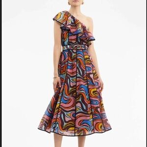 Rebecca Vallance Multicolor One-Shoulder Midi Dress